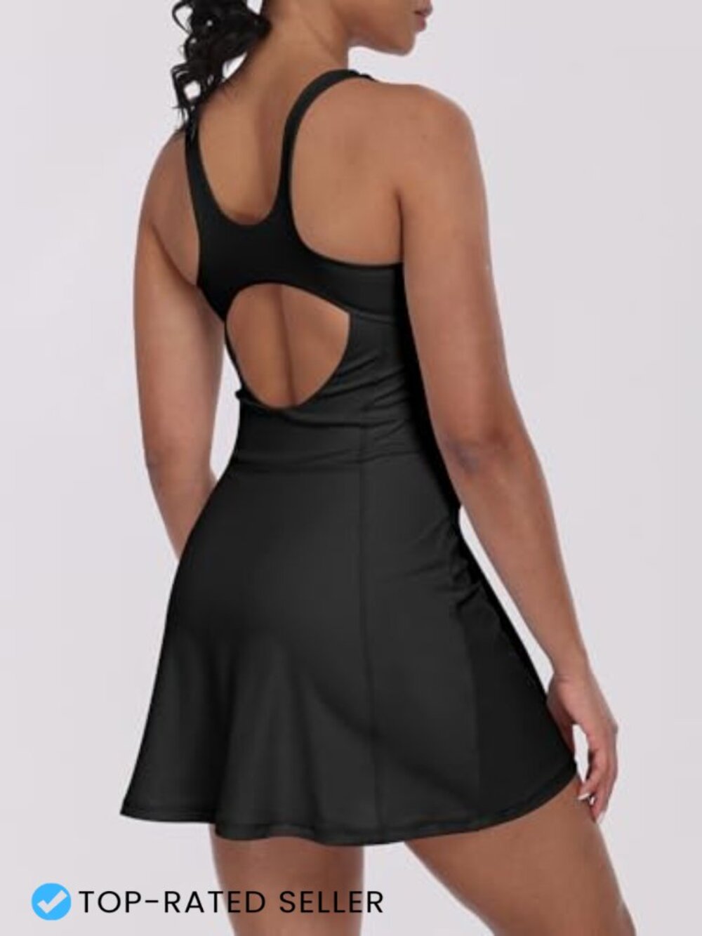 Square Neck Sleeveless Tennis Dress with Built-in Shorts Athletic Skort Golf - Picture 4 of 7